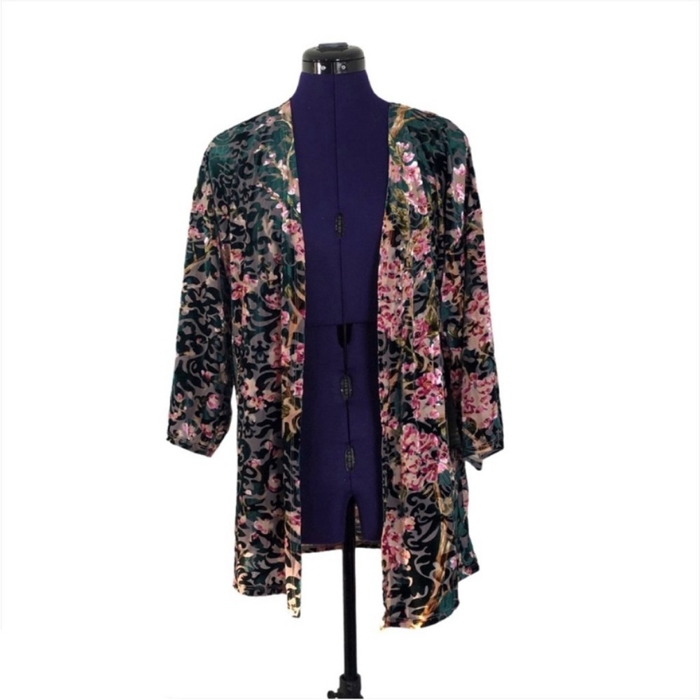 Always Indigo Green Black Floral Velvet Sweater